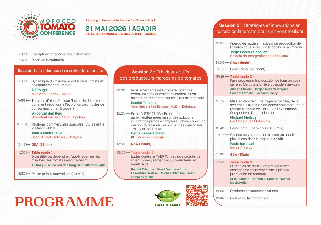 Le programme officiel de la Morocco Tomato Conference 2026 vient d’être publié