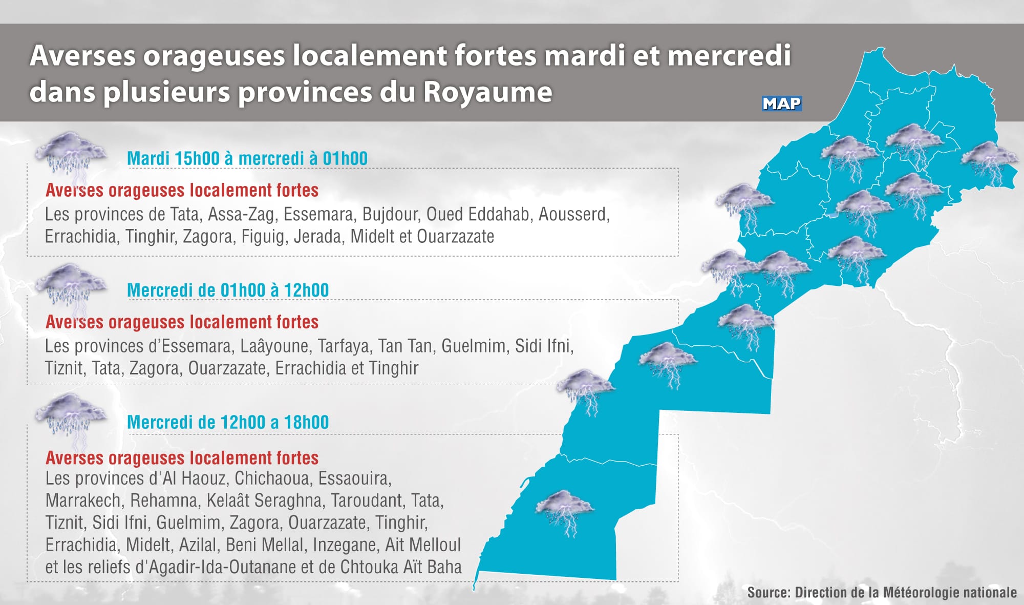 Averses orageuses localement fortes mardi et mercredi