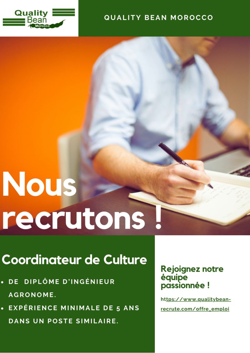 Quality Bean Morocco recrute un Coordinateur de Culture (Ingénieur Agronome)